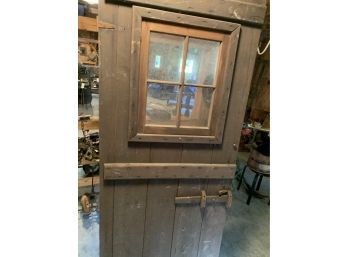 Incredible Antique Wooden Door With Wooden Latch And Iron Hinges