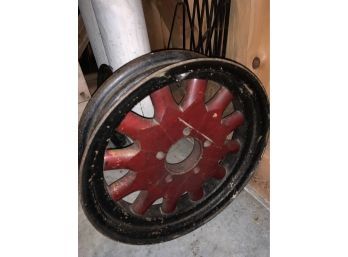 Antique Iron Car Rim With Wooden Spokes, Awesome Piece!