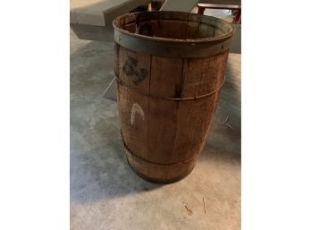 Antique Small Wooden Barrel With Iron Straps