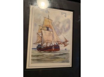 Vintage Gordan Grand Lithograph Of A Ship At Sea  Two Of Two Good Condition