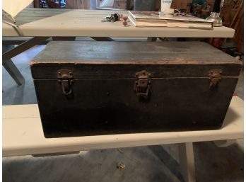 Antique Wooden Tool Box With Iron Handles