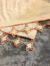 Vintage 17 X 46 Linen And Crocheted Runner