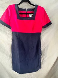 Vintage Pink And Navy Dress With Shoulder Pads Size 6p