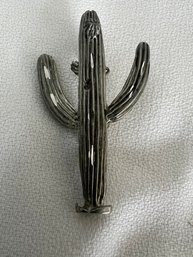 2' Cactus Brooch Southwestern Silver Tone