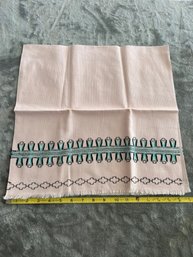 Vintage MCM Pink 17x32 Embroidered Tea Towel NOS Unused.