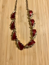 Gorgeous Art Deco Style Necklace Stamped ART Red Burgundy