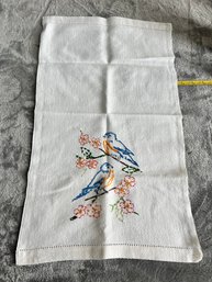 Vintage Boott Mills Embroidered Birds Tea Towel Lowell, Mass 12'x21