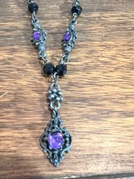 Vtg Or Costume Goth Style Purple Necklace Set