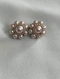 Pair Of Pink Vintage Clip On Earrings Marked Japan
