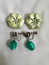 Vintage Green Earrings Screw Back  And Clip On