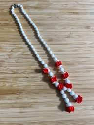 Wow Red Glass Flowers Beaded Necklace