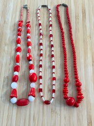 Three Vintage Red Stone Necklaces