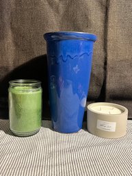 Blue Vase And  Candles White Sage Lavender