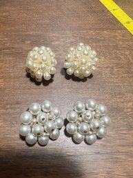 Vintage Pearl Like Cluster Snap Back Earrings Marked Japan