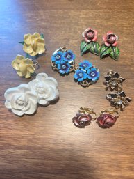 Vintage Flower Earrings And Screw And Snap Back
