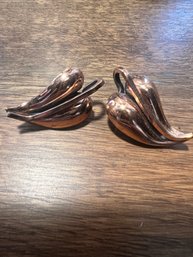 Vintage Renoir Copper Leaf Clip Earrings
