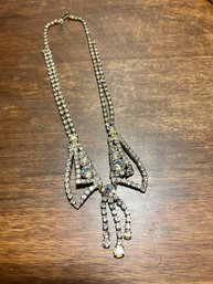 Signed Duane Vintage Crystal Choker Bow Necklace Rhinestone Sparkle