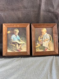 Pair Of Vintage 10x12 Hardboard Framed Prints