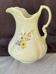 Large Heatherstone England 1888 Yellow Floral Victorian Style Pitcher