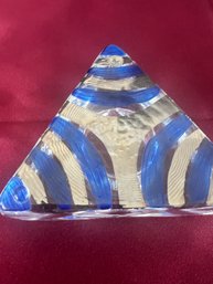 !!! Triangle Kosta Boda Ulrica Hydman Vallien Candle Holder Blue Zebra Striped