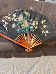 Vintage Hand Painted Chinese Fan 37 Inch Span