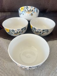 Set Of 4 Royal Norfolk Bee Happy Stoneware Bowls