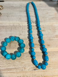 Turquoise Blue Necklace And Bracelet Costume