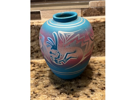 Vintage Signed Vibrant Kokopelli Navajo Pottery