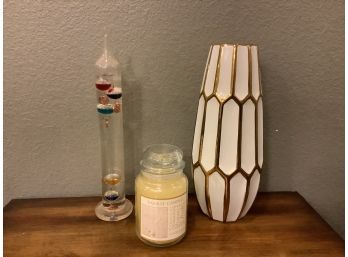 Thermometer, Vase And Retired Yankee Candle