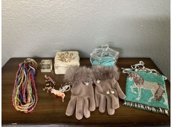 Ladies Necklaces And Beaded Items, Crystal Hummingbird And Purse