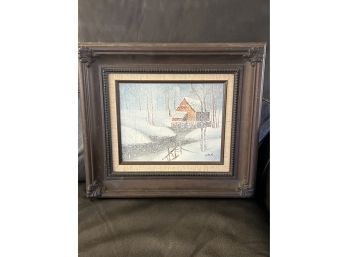 Vintage Artistic Interiors Winter Scene Original Oil Painting