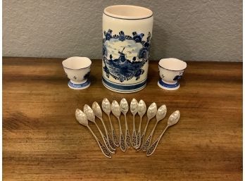52 G Sterling Spoons And Blue Delft Mug