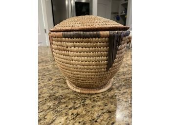 Vintage Hausa Woven Storage Basket With Lid