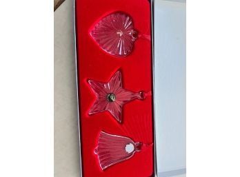 Vintage Set Of 3 FOSTORIA Romanian Lead Crystal Crystal Ornament HEART STAR BELL