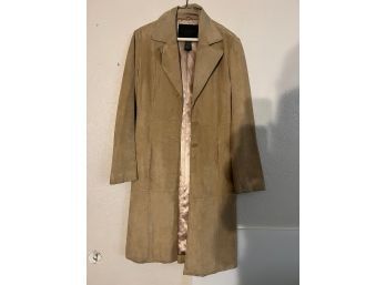 Vintage Guess Suede Leather Camel Boho  Long A-Line Coat  Size Small