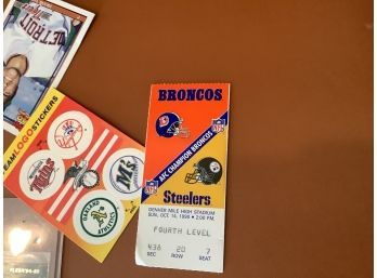 Assorted Sports Cards  And Denver Broncos Ticket 1990