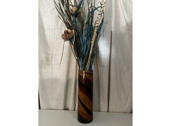Blown Glass Vase With  Natural Colored Flowers
