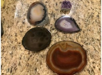 Agate Slices And Amethyst Geode.