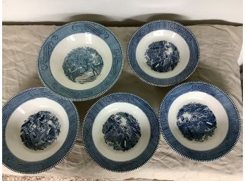 Vintage Currier And Ives Home Sweet Home Set Of 5 Bowls