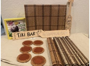 Tiki Bar Decor Wood Signs,  Bamboo Place Mats And Coasters, Etc