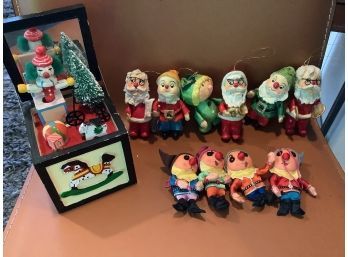 Lot Of Vintage Elves And Musical Jack In The Box
