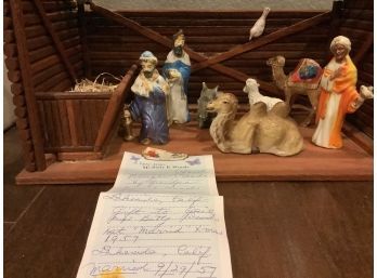Celluloid Plastic Nativity Scene And A Note From 1957
