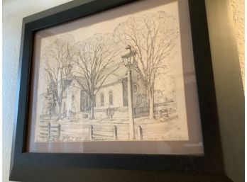 Antique Pencil Art Briton Parish Church Signed