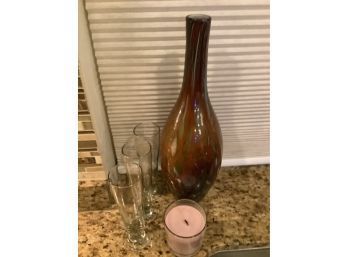 Oversized Blown Glass Vase,  Beer Glasses, Candle