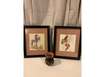Signed Native American Navajo Art And Pottery