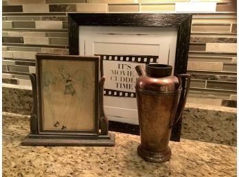 Vintage Pin Up Artwork, Silver Pitcher And Wall Art