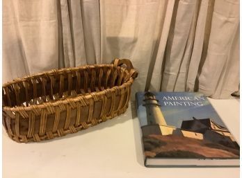19 Inch Basket And Oversized Coffee Table Book Of American Paintings