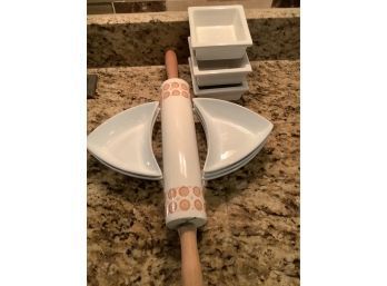 White Hors Douvres ServeWare And Ceramic Rolling Pin