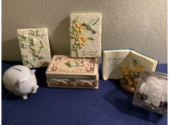 Variety Of Vintage Plaster Ware And A Flameless   Candle