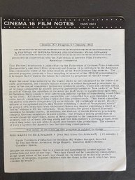 1960 - Spring, 'Cinema 16' Flyer
